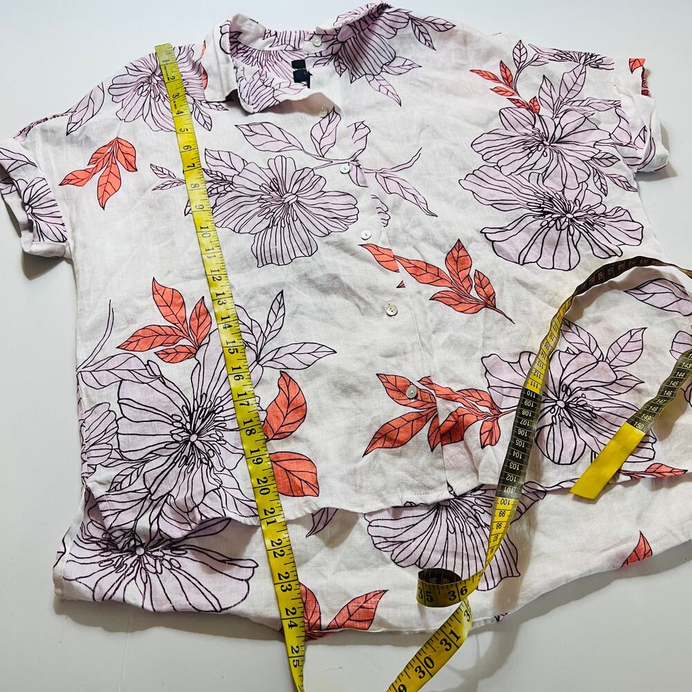 Rachel Roy Linen Multicolored Floral Dolman Sleeve Button Up Top Size Small - Picture 7 of 7